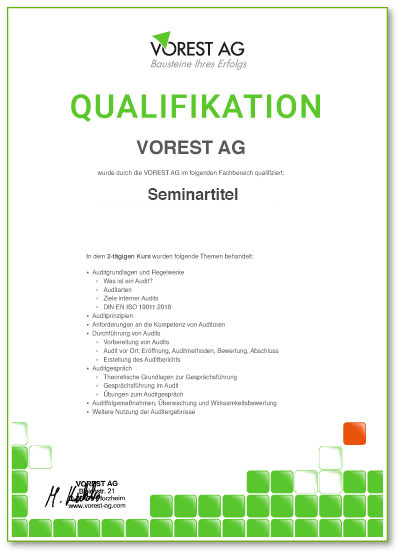 deutschsprachige Qualifikationsbescheinigung Arbeitsschutzmanagement Basiswissen - SGA ISO 45001 Seminar