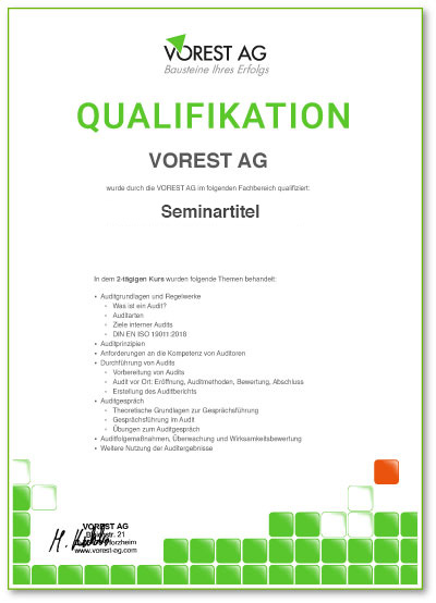 deutschsprachige Qualifikationsbescheinigung zum Seminar Energiemessung und Energiemonitoring